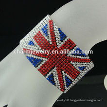 Fashion rhinestone union jack magnetic bracelet for boys British flag leather bracelets BCR-016-1